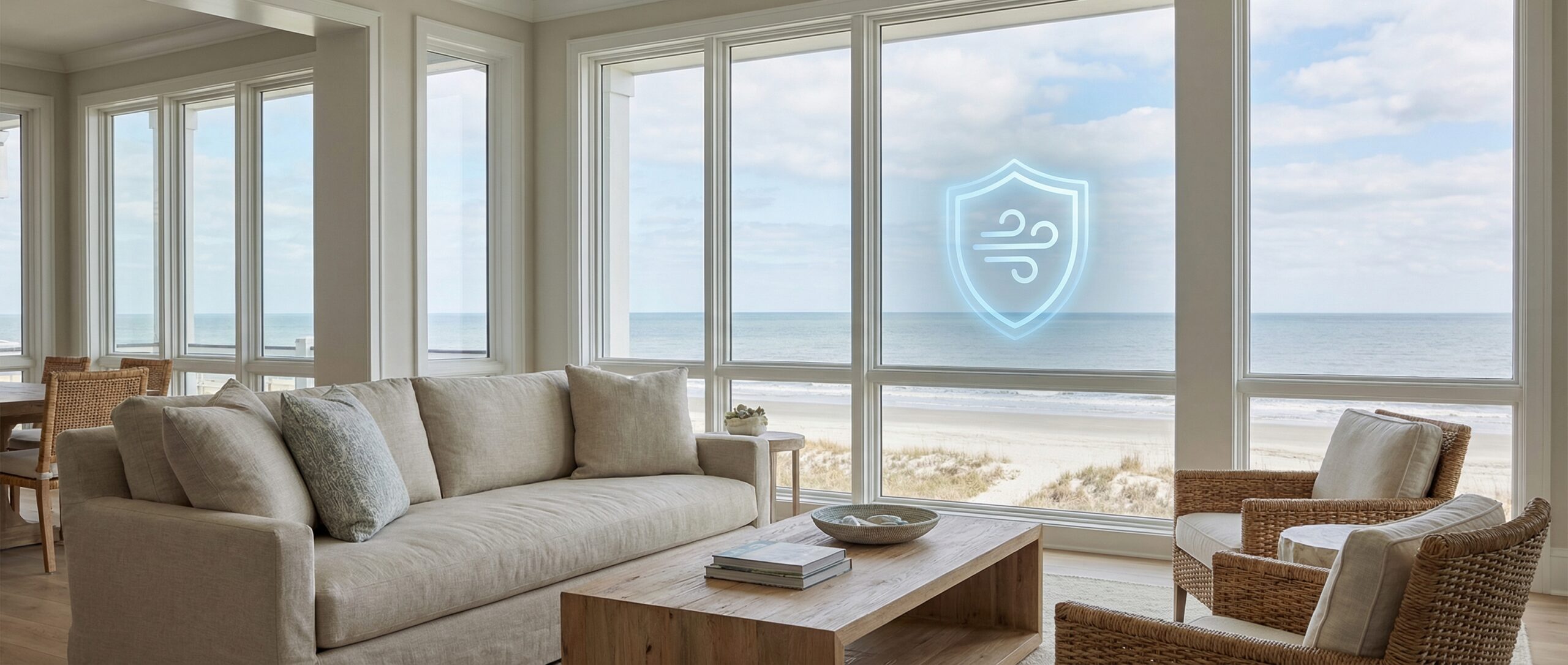 Luxury vacation rental living room on Isle of Palms SC featuring clean indoor air quality and coastal HVAC protection.